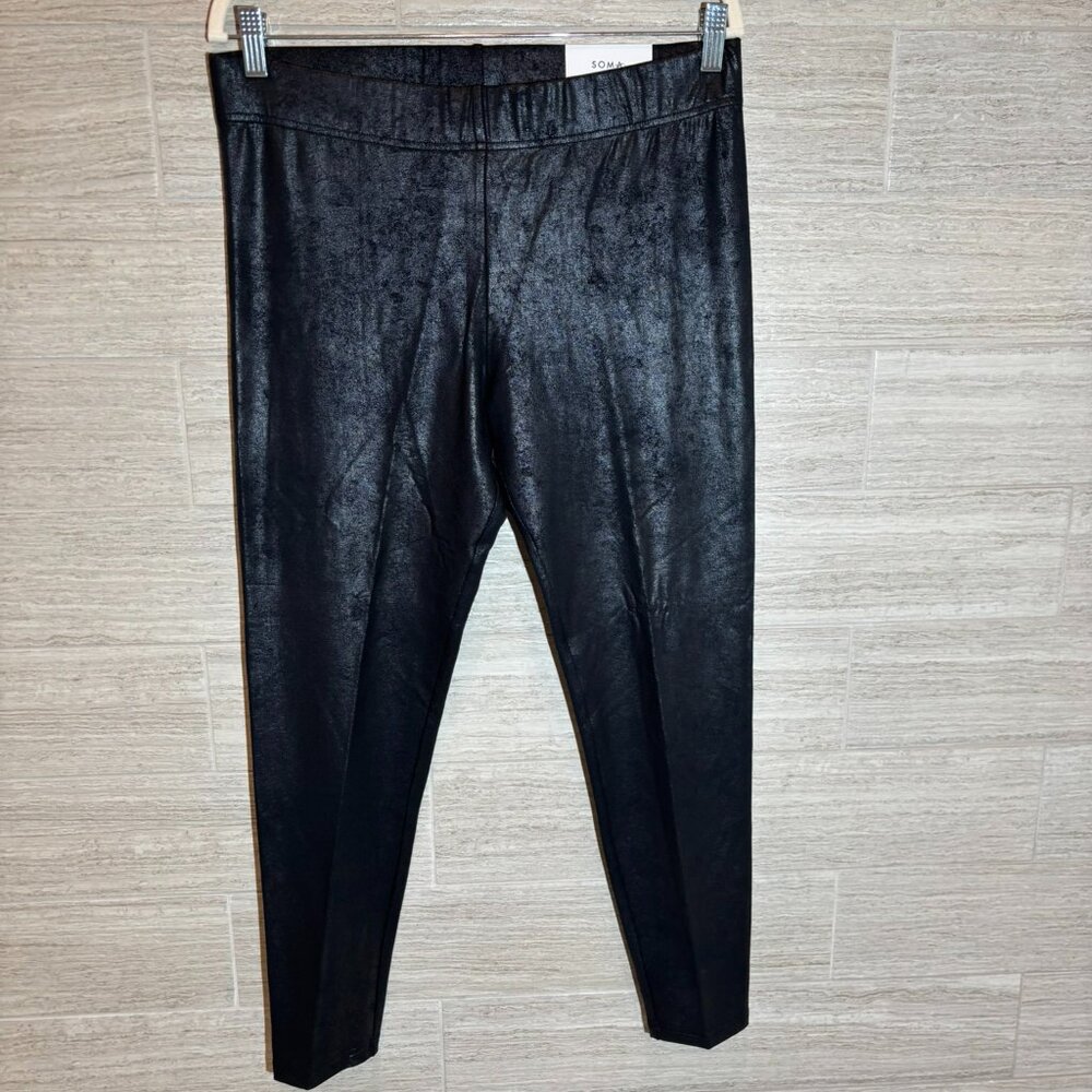 SOMA Essential Leggings Black Shiny Metallic Pull Ups